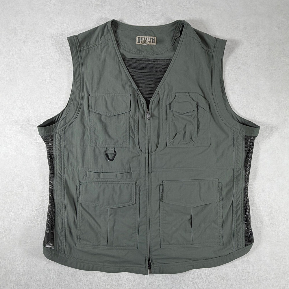 Duluth Trading Co Vest Mens XL Green Utility Ripstop Multi-Pocket Fishing Work